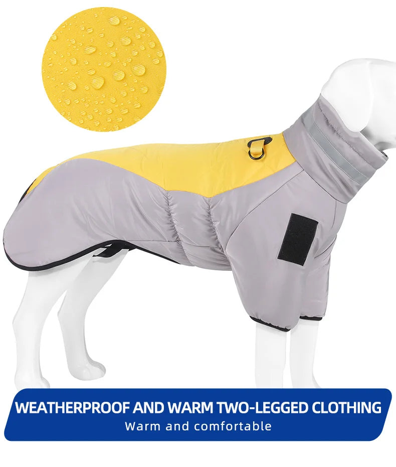 Warm Reflective Puffer Dog Coat For Large Dogs With Built In Harness Vest
