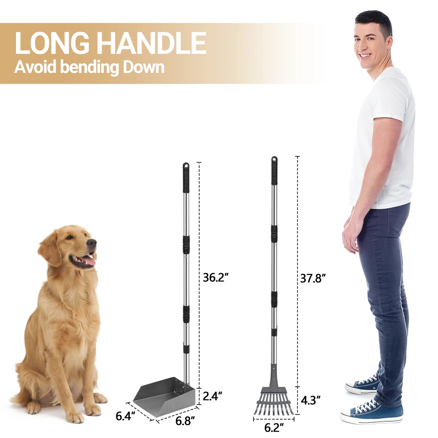 Dog Pooper Scooper Set with Adjustable Stainless Handles for Easy Waste Cleanup