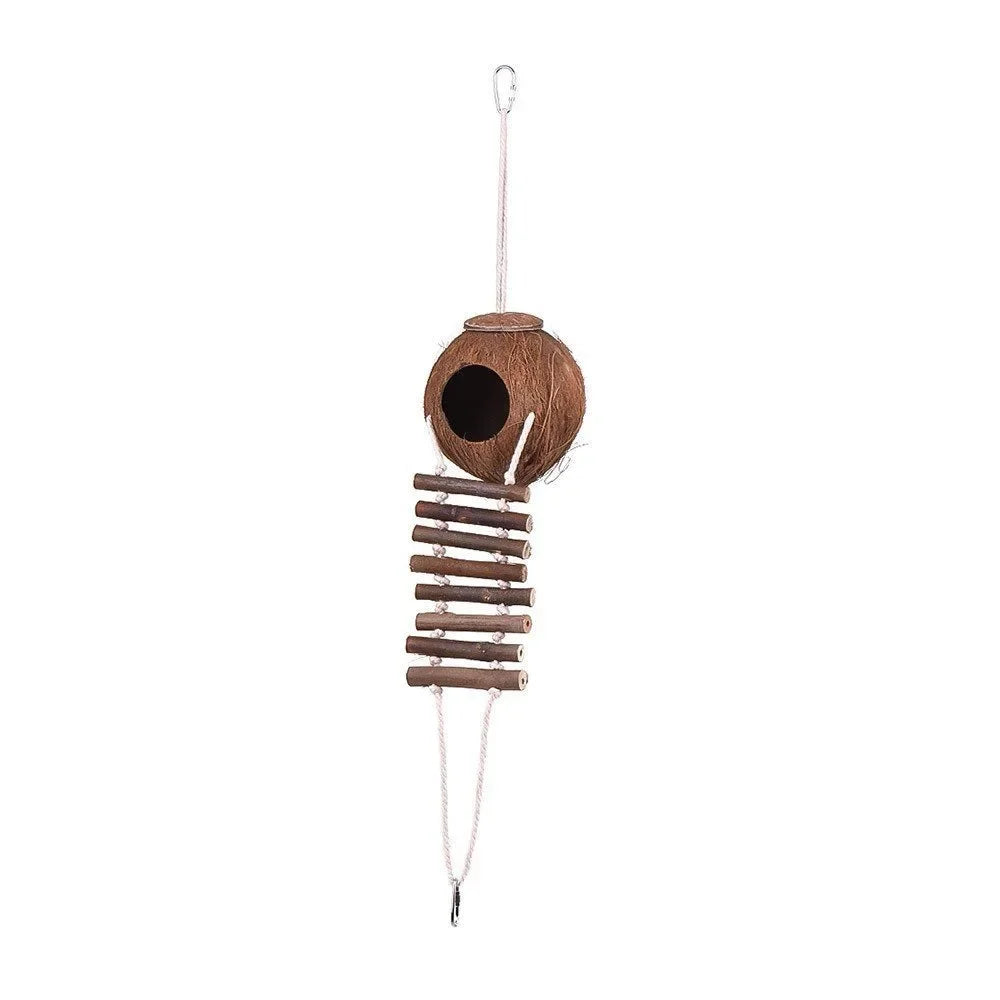 Natural Coconut Shell Bird Nesting House For Small Birds With Ladder
