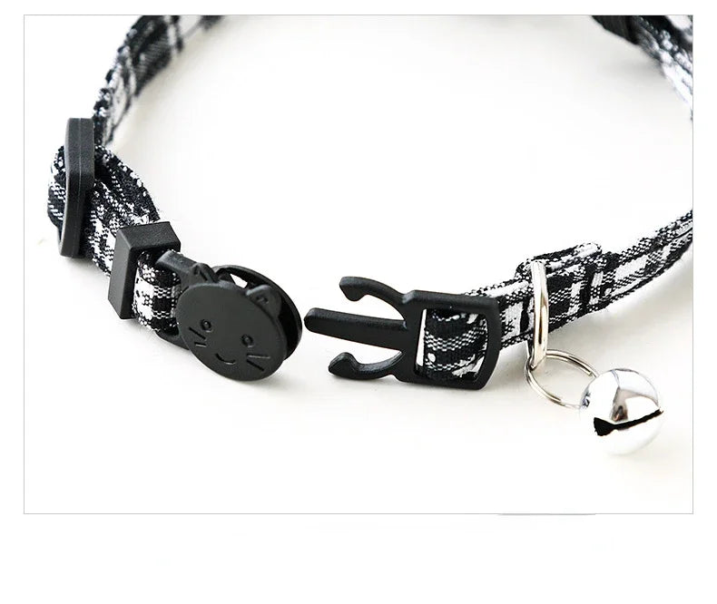 Christmas Bowknot Plaid Bell Collar for Cats and Small Dogs Adjustable Breakaway