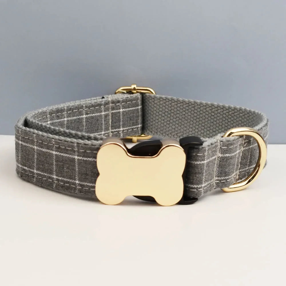Custom Logo Plaid Dog Collar Personalized Cotton Padded Comfort