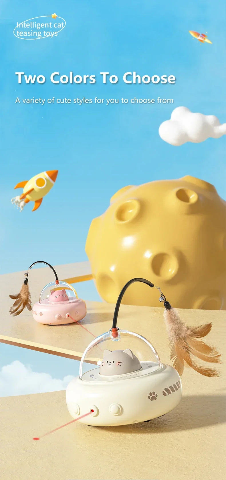 Electric UFO Cat Teaser Wand With Bell And Replaceable Feather