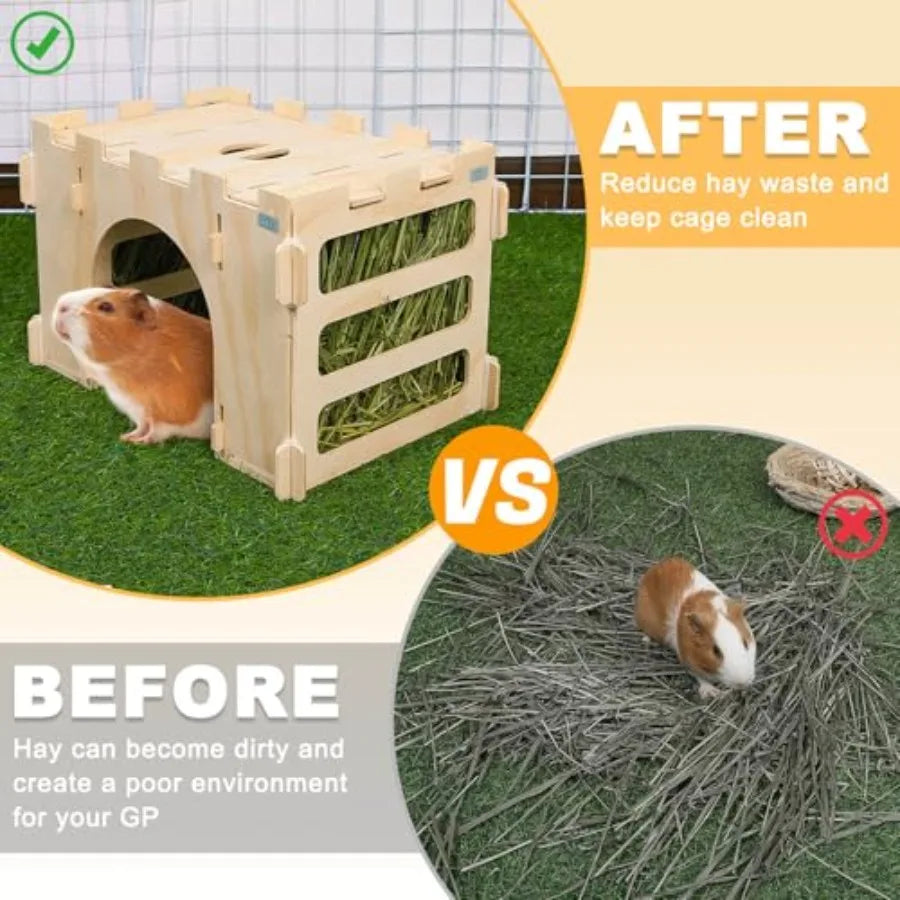 Gea Pig Wooden Hay Feeder For Rabbits Chinchillas Hamsters And Small Animals