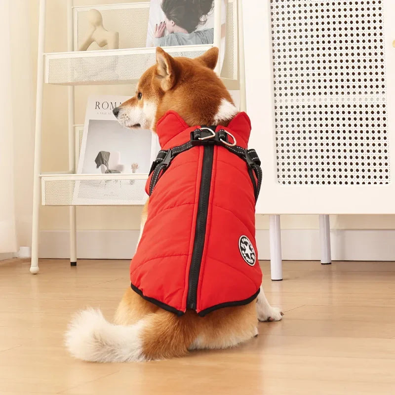 Winter Warm Dog Jacket With Harness Waterproof Coat For Small To Large Dogs Cats