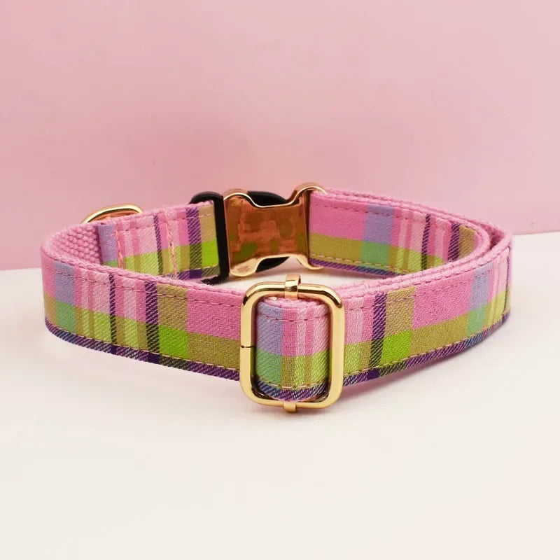 Custom Logo Plaid Dog Collar Personalized Cotton Padded Comfort