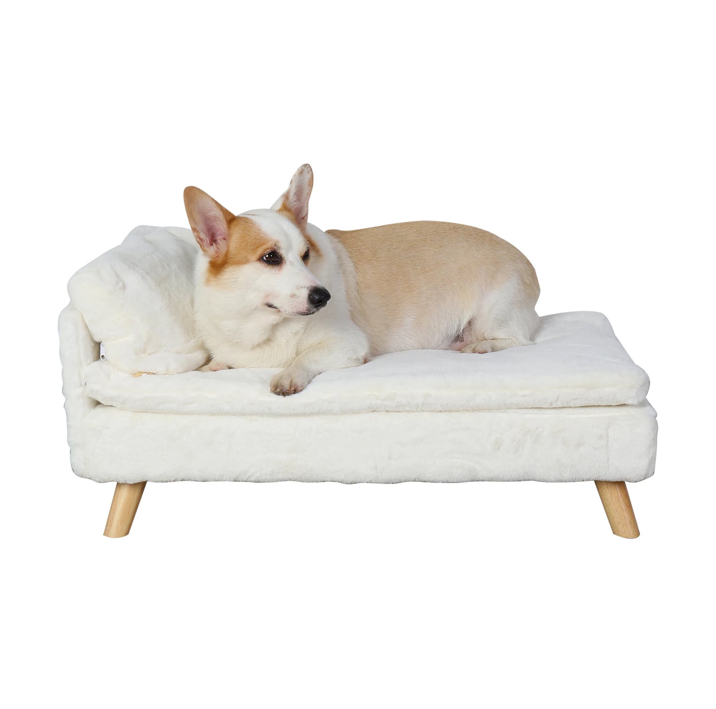 Elevated Nordic Pet Bed With Waterproof Pad And Wooden Legs For Small Dogs