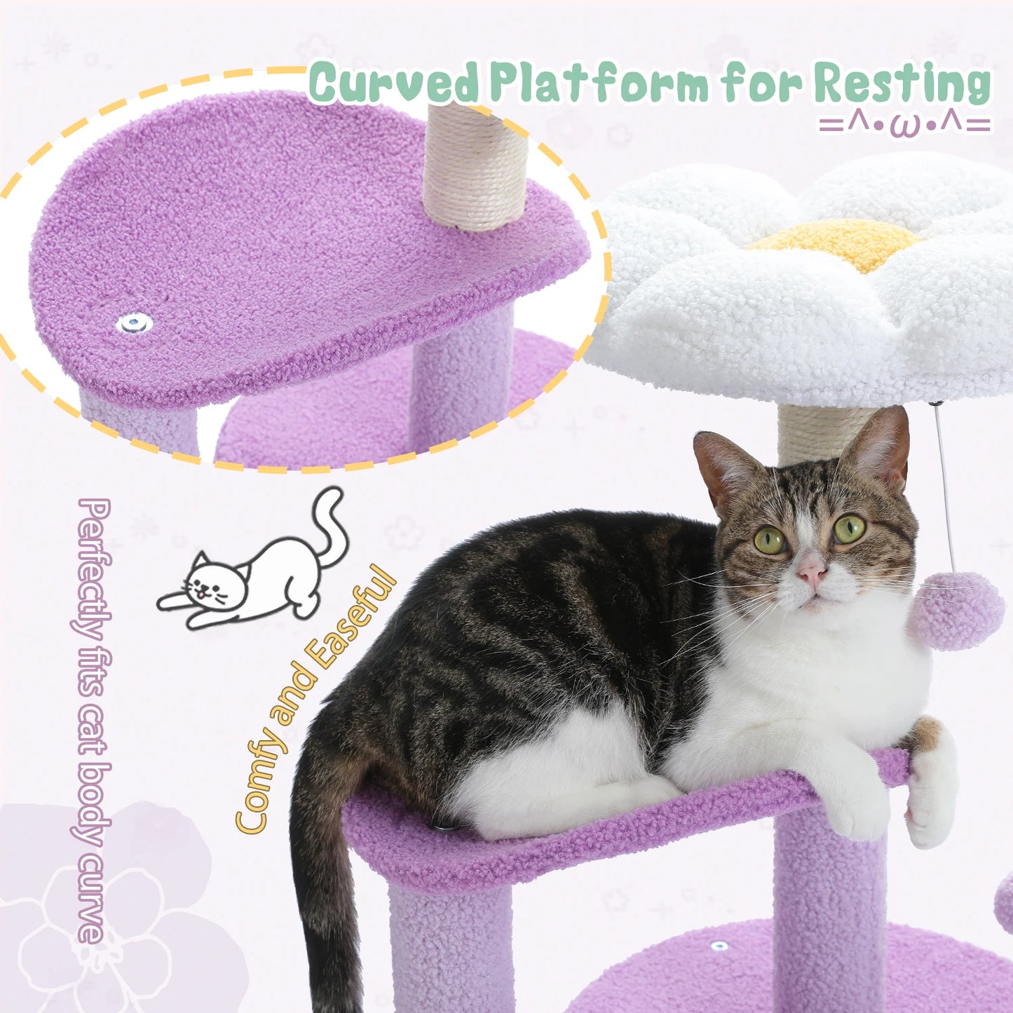 Flower Cat Tree For Indoor Cats With Sisal Scratching Post Plush Perches