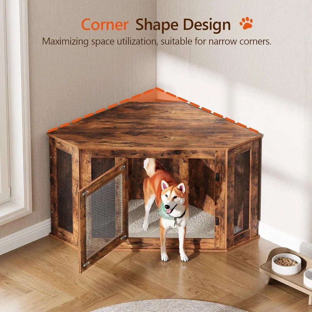 Corner Dog Crate Furniture End Table Wood Kennel For Indoor Use