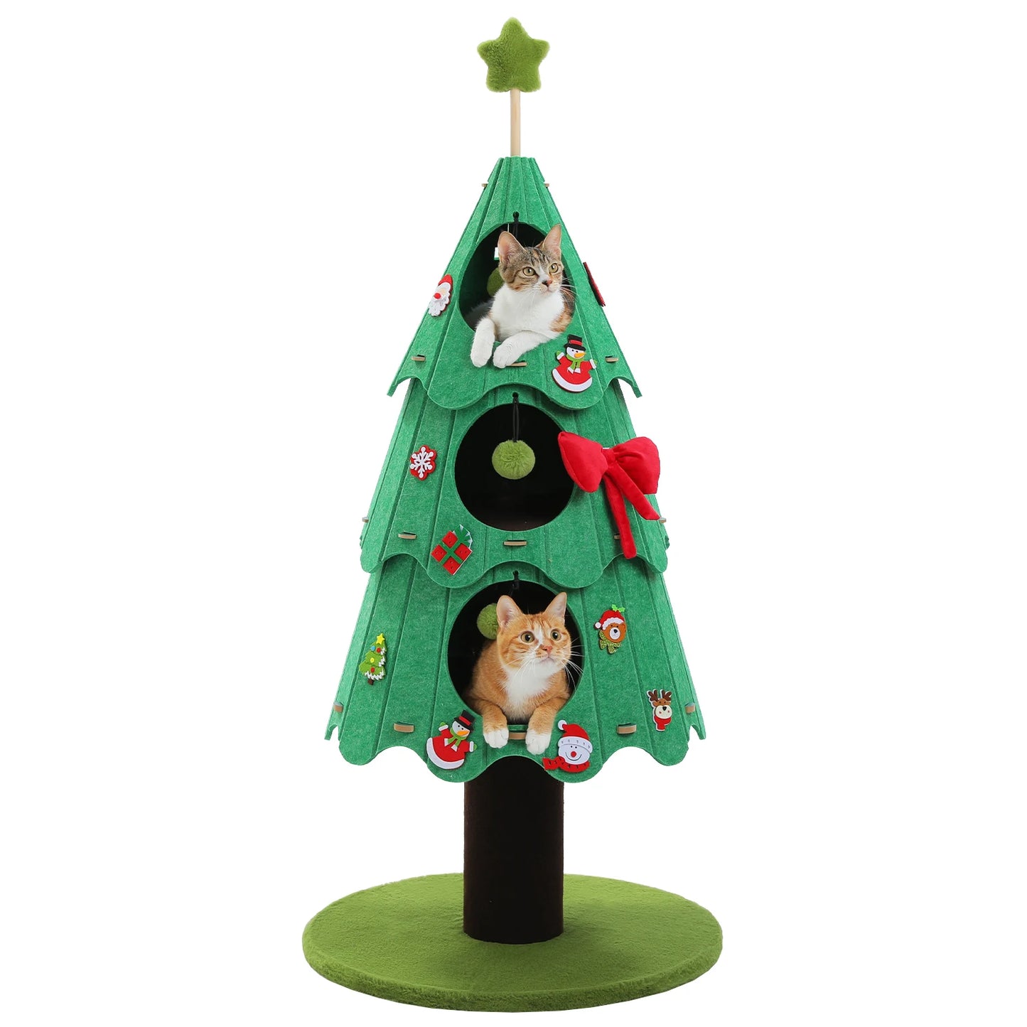 PAWZ Road Christmas Multi Level Cat Tree Tower With 3 Cozy Condos And Pompoms