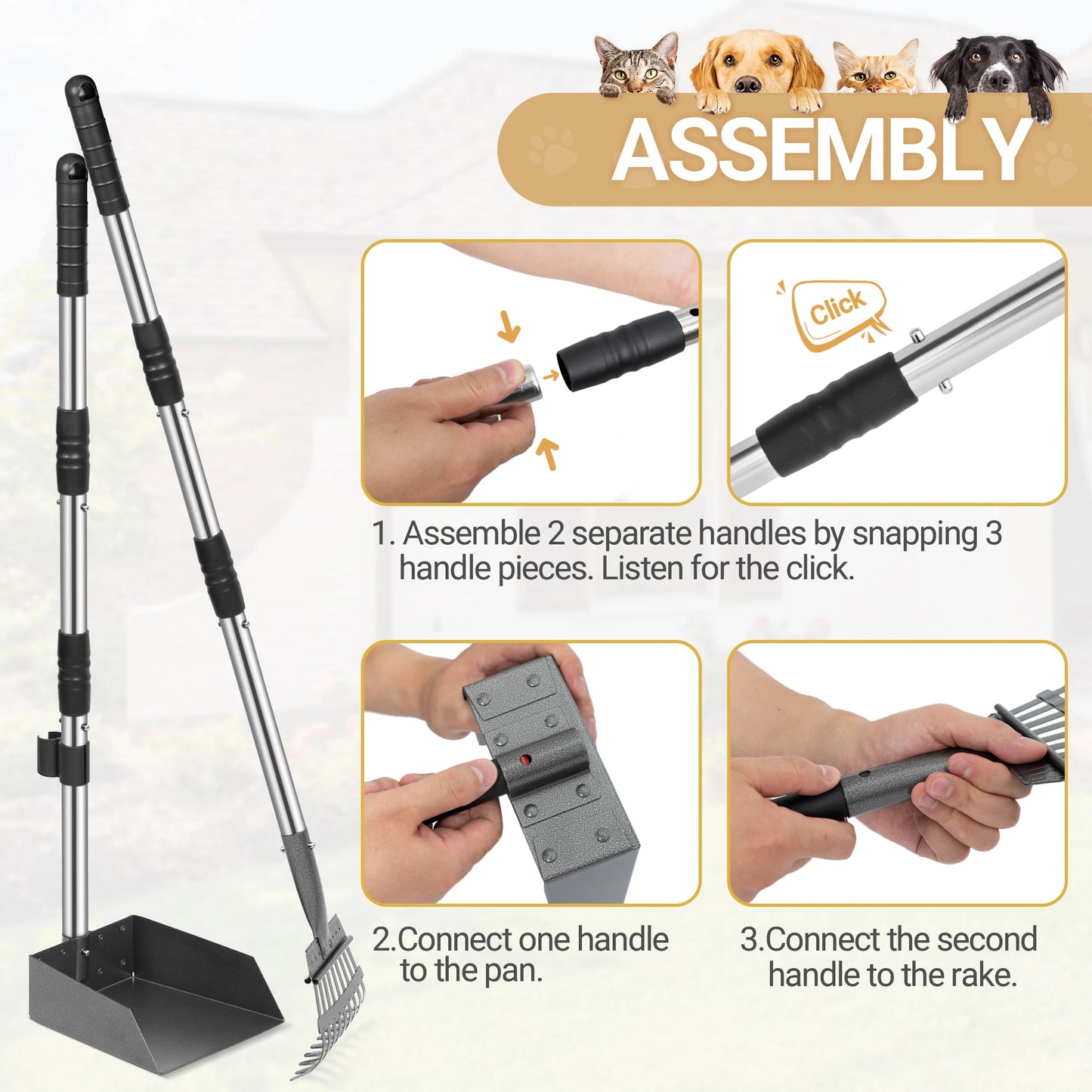 Dog Pooper Scooper Set with Adjustable Stainless Handles for Easy Waste Cleanup