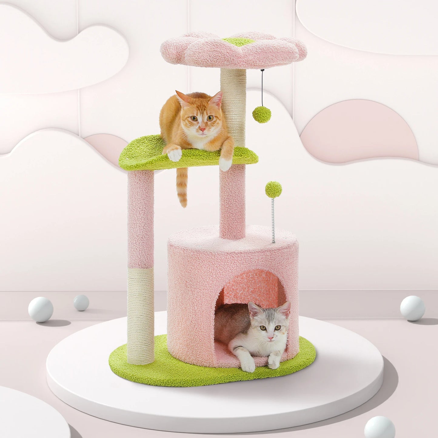 Flower Cat Tree For Indoor Cats With Sisal Scratching Post Plush Perches