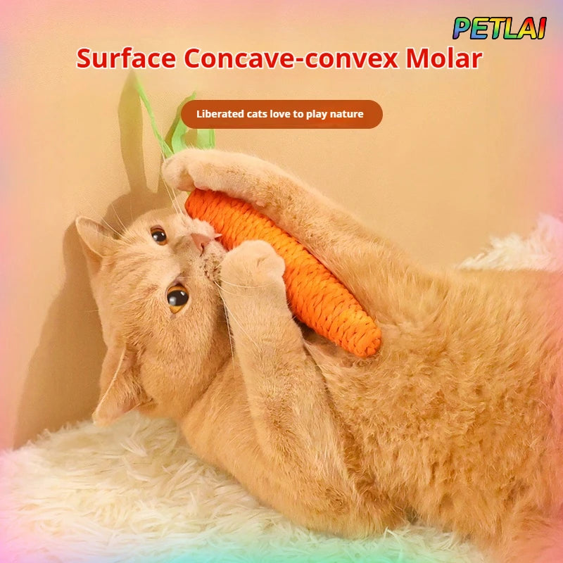 Carrot Shaped Cat Teething Toy With Hemp Rope Interactive Chew Toy
