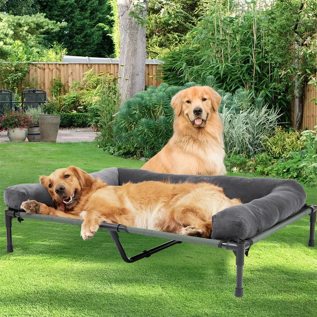 Outdoor Elevated Dog Bed Cooling Raised Mesh Lounger With Detachable Bolster