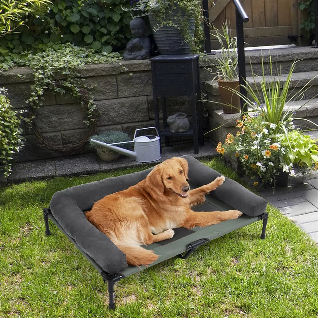 Outdoor Elevated Dog Bed Cooling Raised Mesh Lounger With Detachable Bolster