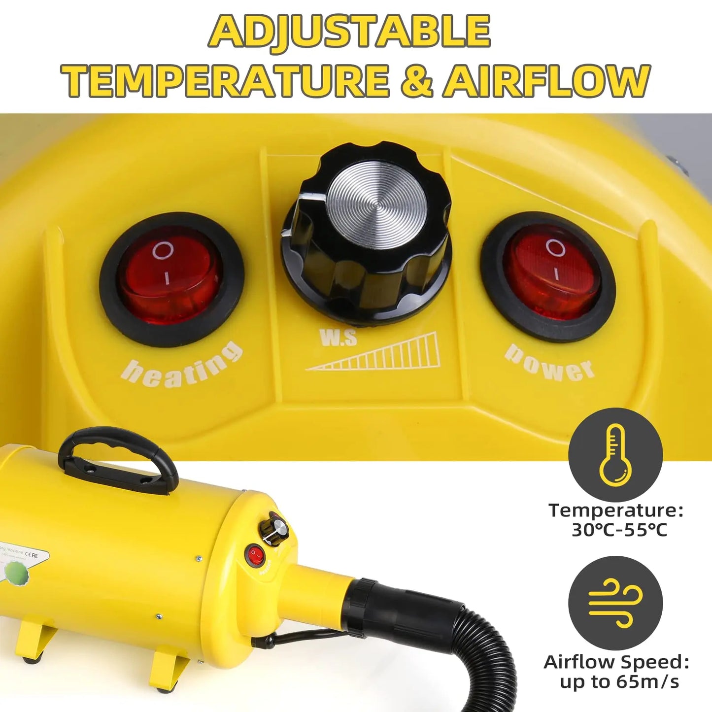 Dog Hair Dryer For Large Dogs Pet Grooming Blower With Heat And Adjustable Speed