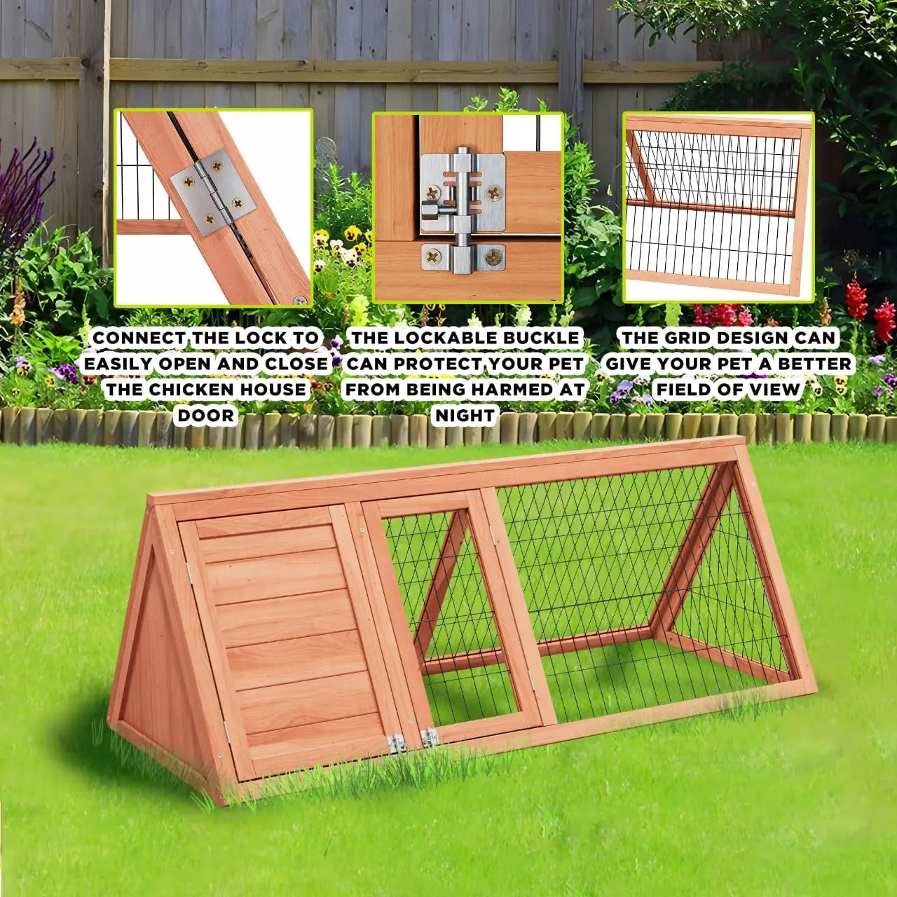 Outdoor Wooden Rabbit Hutch And Chicken Coop With Double Doors And Wire Mesh
