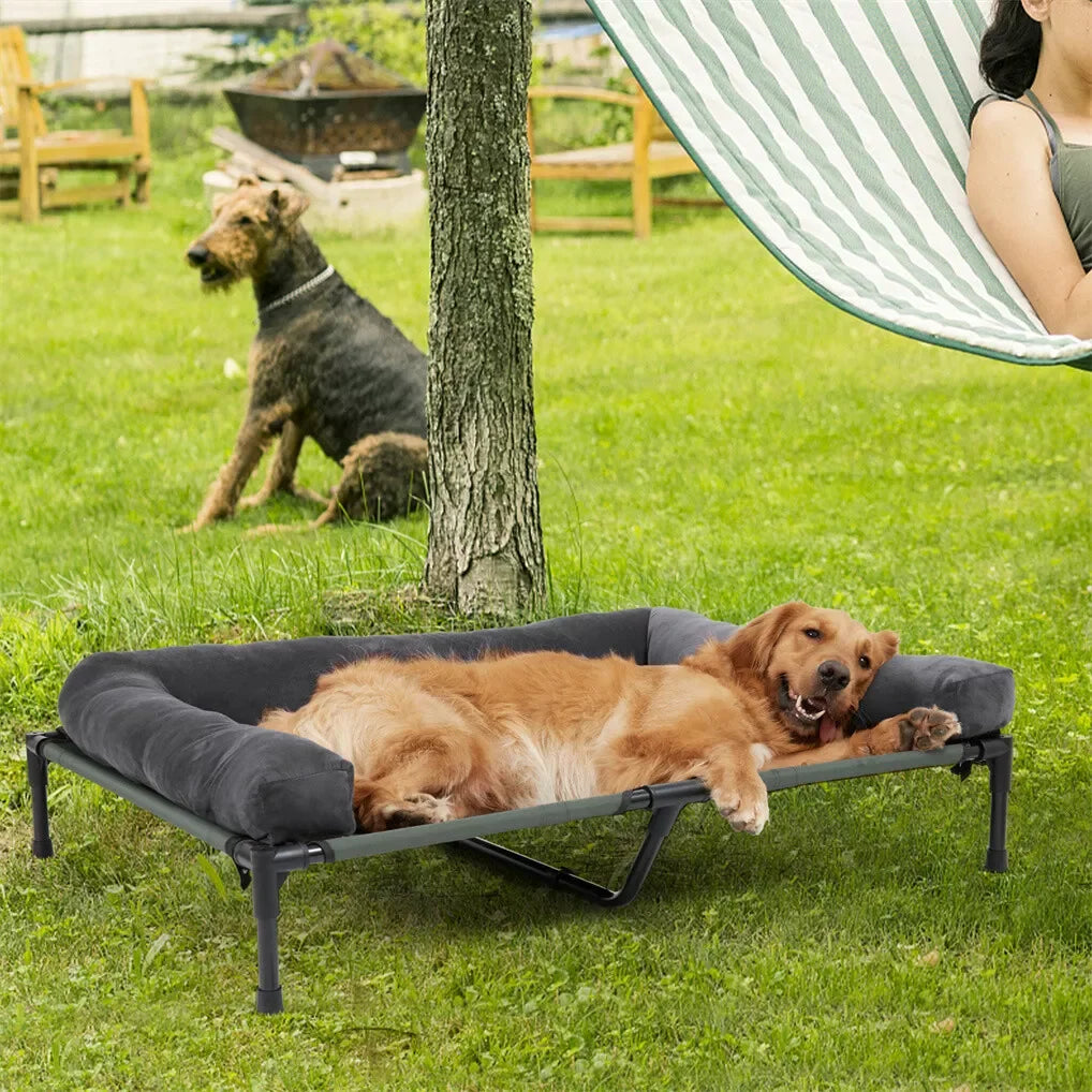 Outdoor Elevated Dog Bed Cooling Raised Mesh Lounger With Detachable Bolster