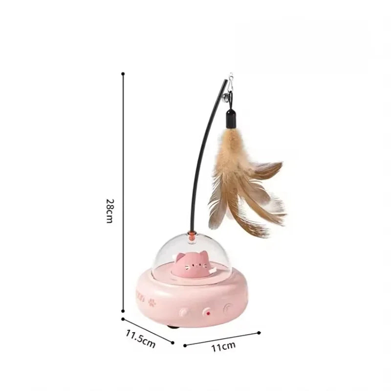 Electric UFO Cat Teaser Stick With Bell Replaceable Feather Interactive Cat Toy