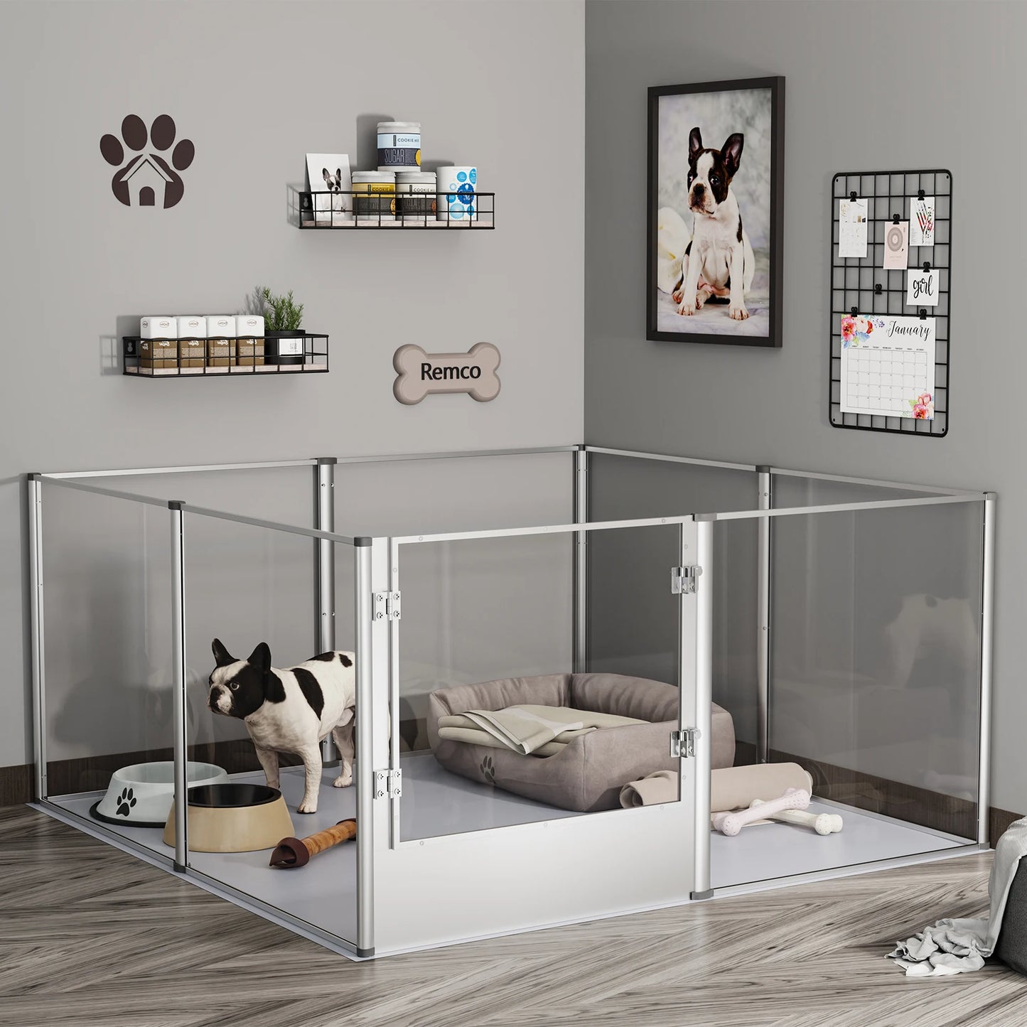 BingoPaw Acrylic Dog Playpen Fence With Clear Panels And Waterproof Pad