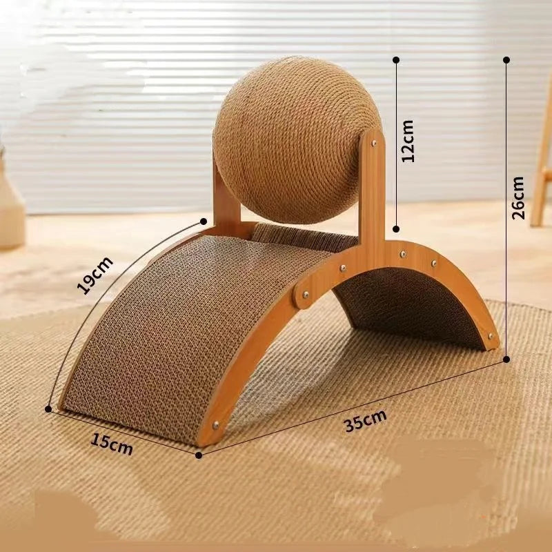 Wooden Cat Scratching Ball 2in1 Sisal Scratch Board Wear Resistant Paw Toy