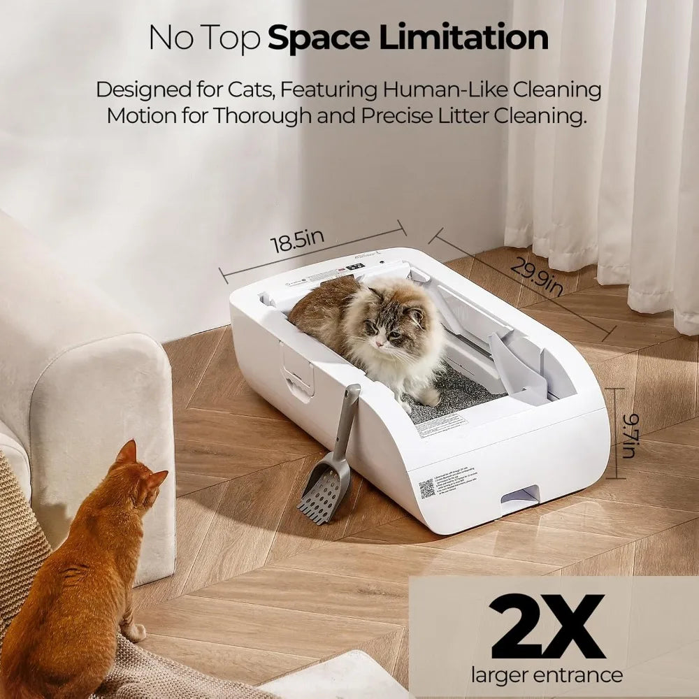 Open Top Self Cleaning Cat Litter Box With App Control Health Tracking