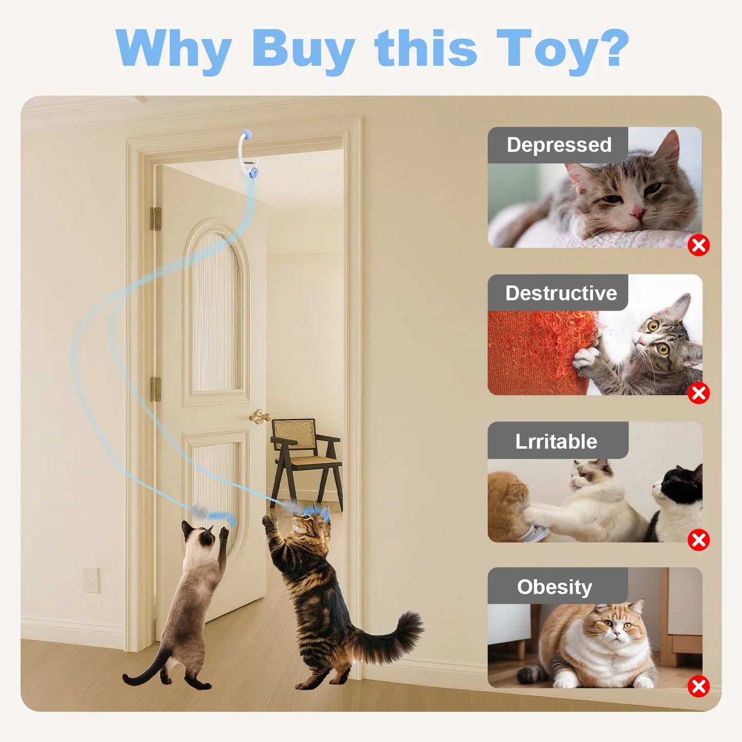 USB Rechargeable Electric Door Hanging Cat Toy Interactive Self Play Kitten Toy