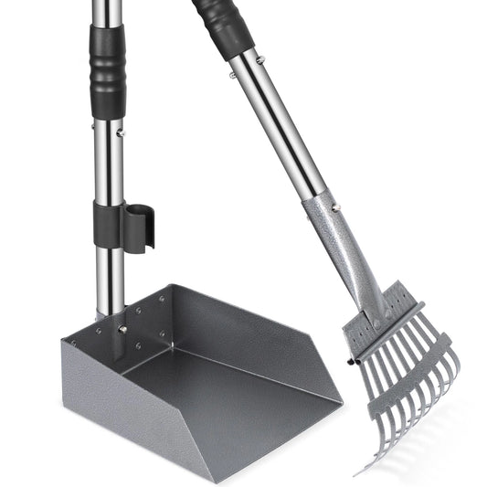Dog Pooper Scooper Set with Adjustable Stainless Handles for Easy Waste Cleanup