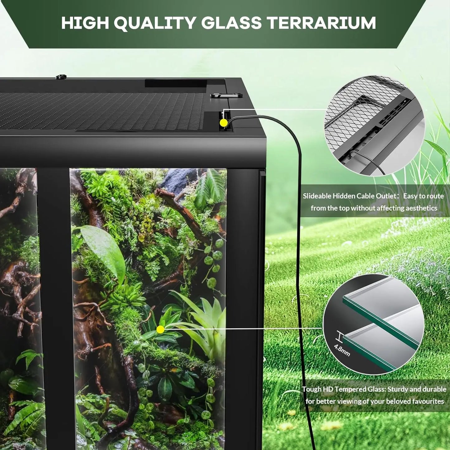 Glass Reptile Terrarium With Top And Side Ventilation Double Hinge Door
