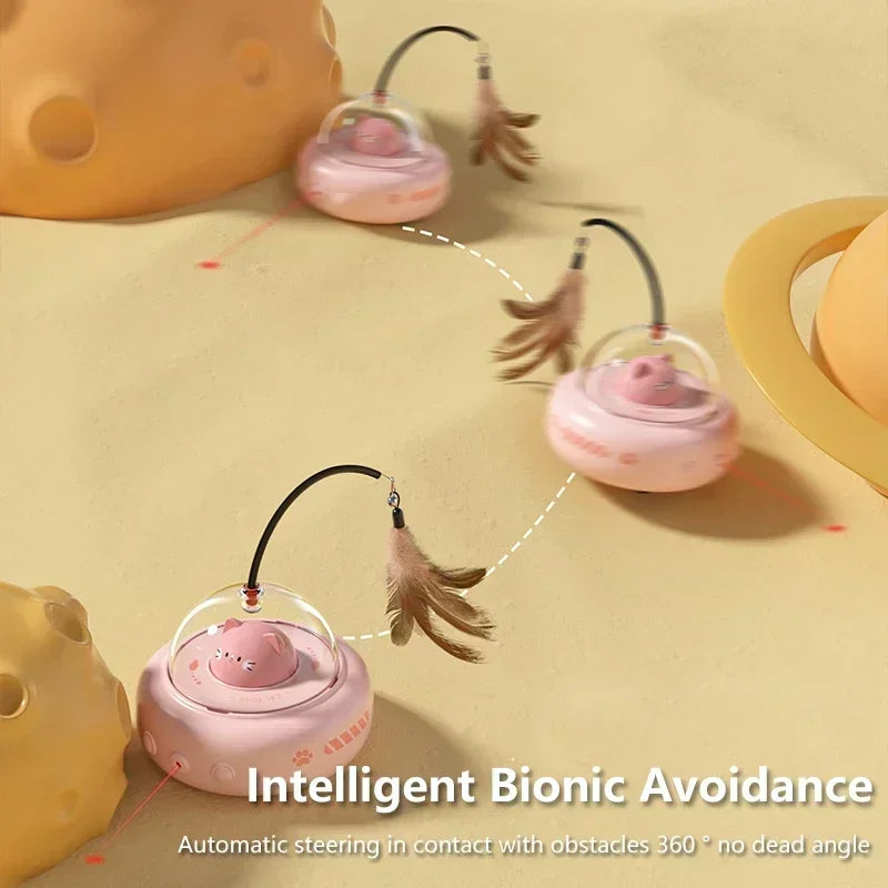 Electric UFO Cat Teaser Wand With Bell And Replaceable Feather