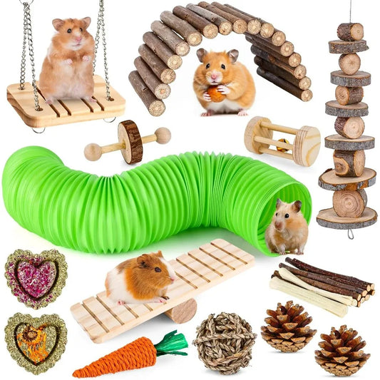 Hamster Chewing Toy Set For Small Animals Wood Toys And Cage Accessories