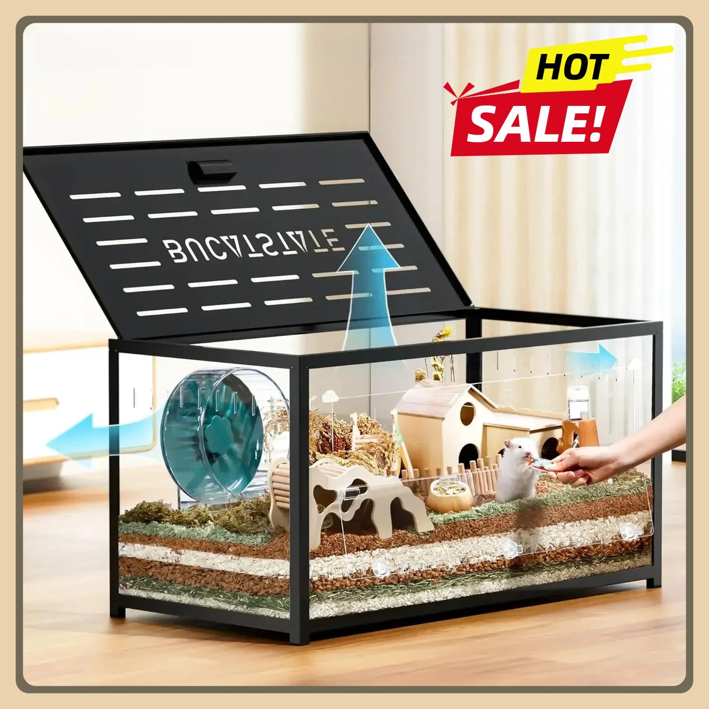 Metal Hamster Cage 2.0 With Top Access Stackable Easy Assemble Black