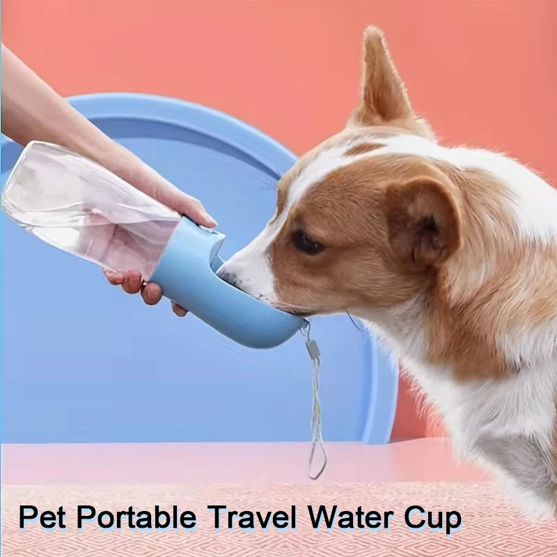 Portable Pet Water Bottle With Food Dispenser 350ml Leakproof Travel Cup