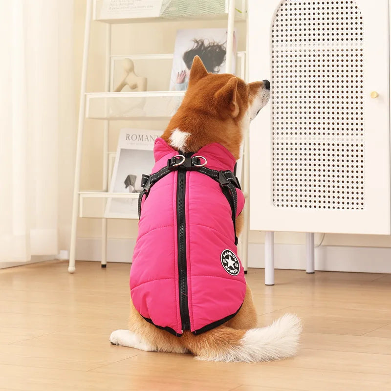 Winter Warm Dog Jacket With Harness Waterproof Coat For Small To Large Dogs Cats