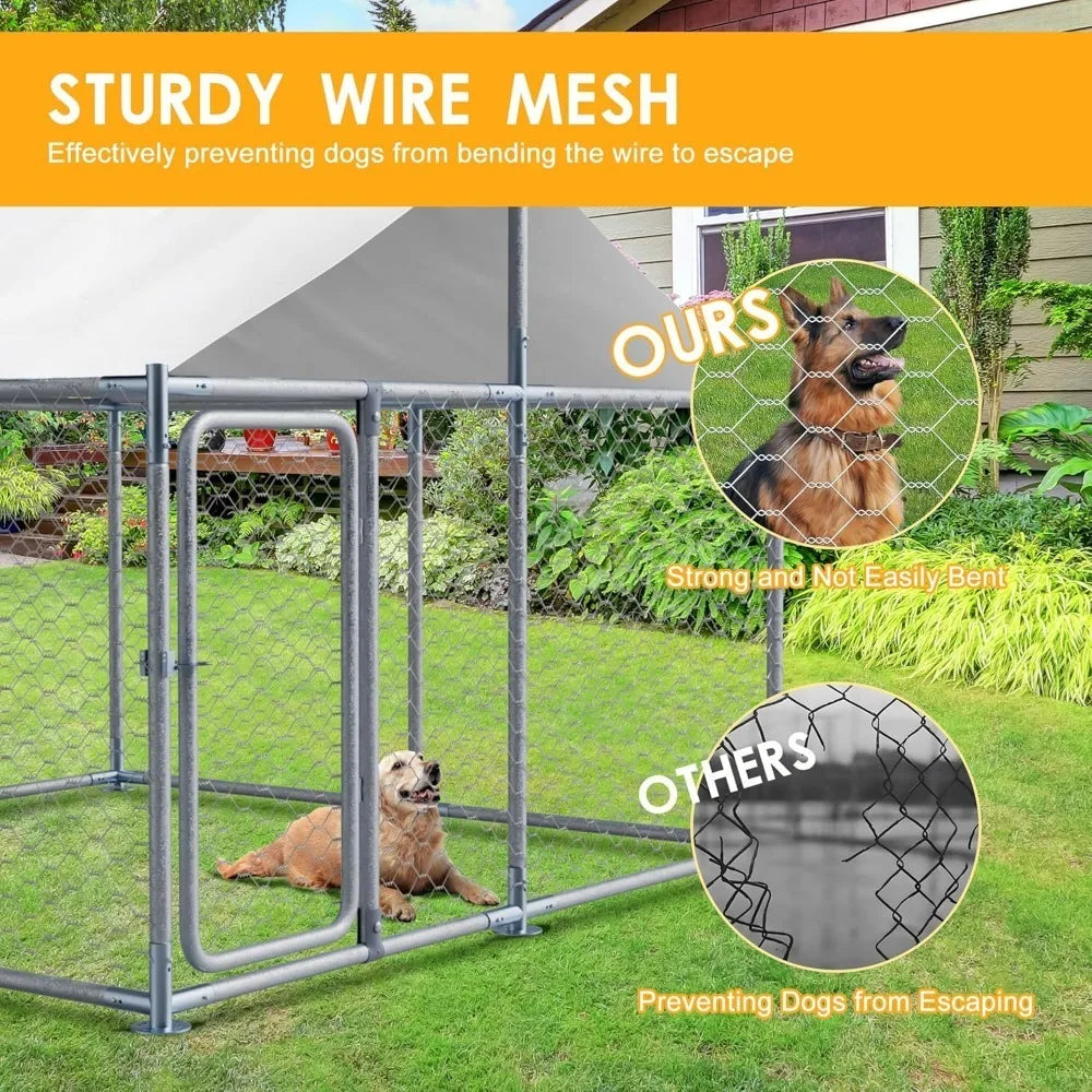 7.5 Ft Large Outdoor Dog Kennel With Roof Heavy Duty Galvanized Chain Link Run