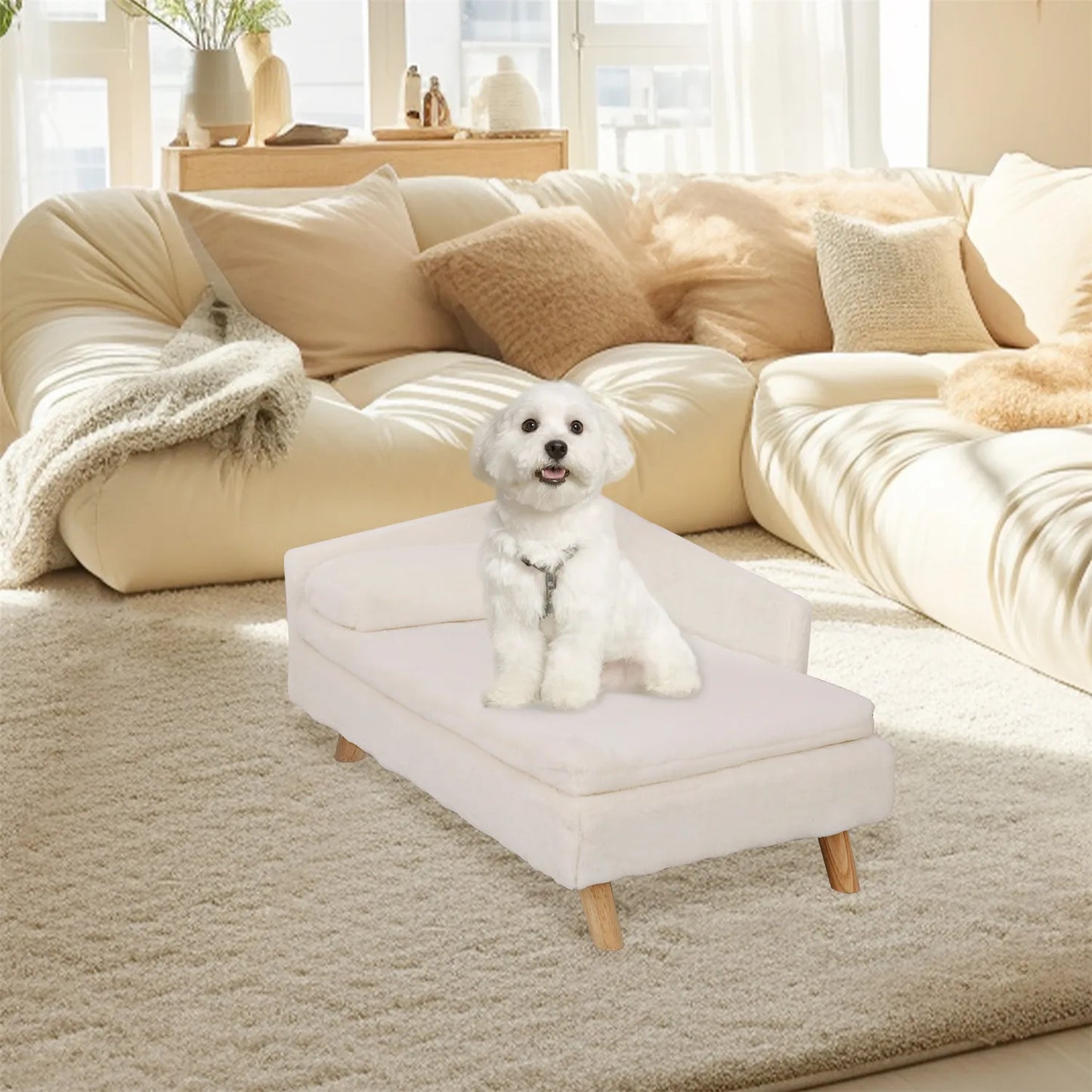 Elevated Nordic Pet Bed With Waterproof Pad And Wooden Legs For Small Dogs