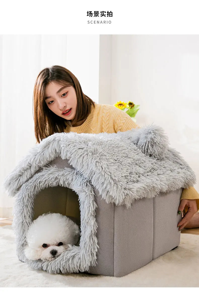 Indoor Soft Cozy Dog Kennel Bed Cave For Small Dogs Portable