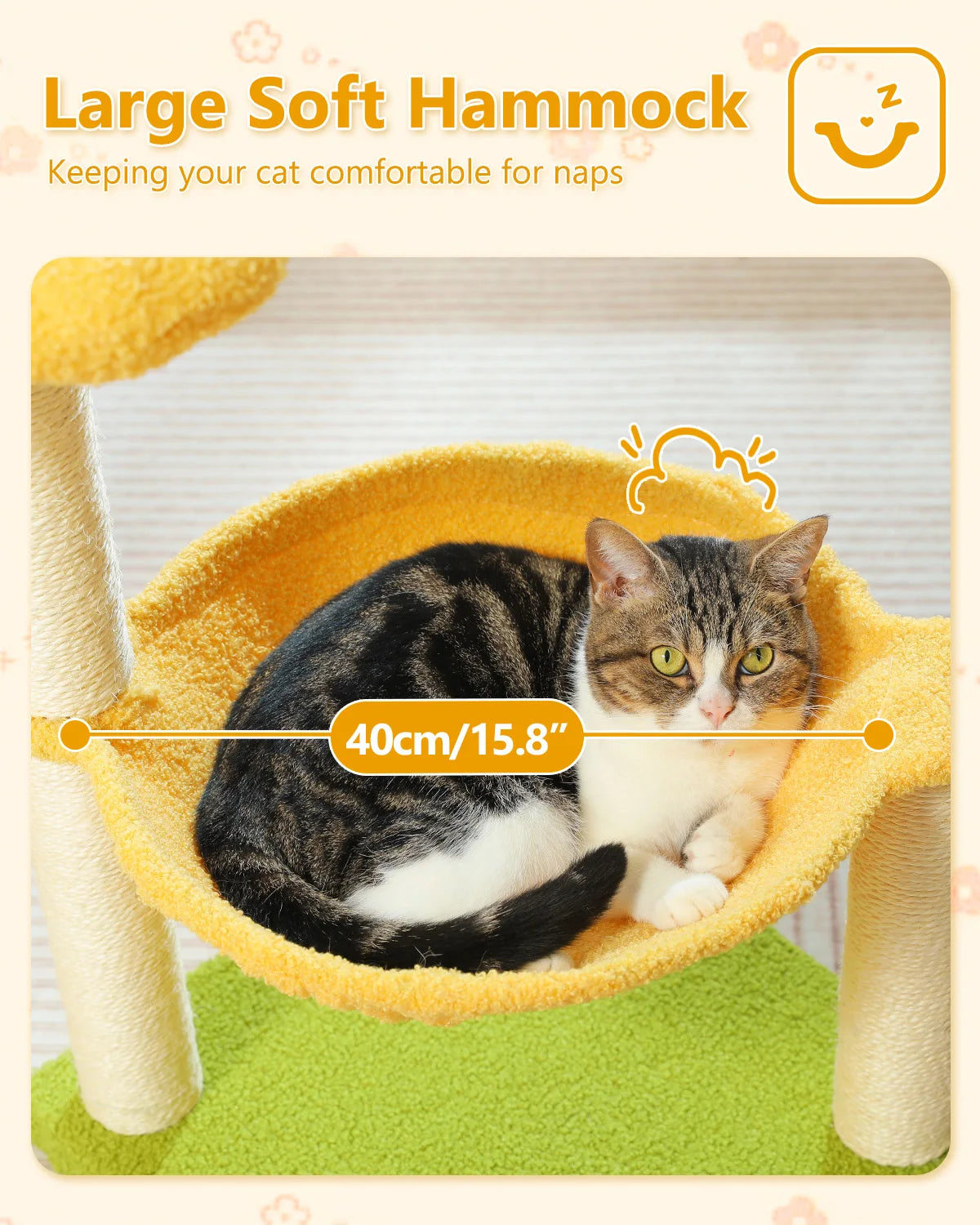 Flower Cat Tree With Large Hammock Perch And Sisal Scratching Post Indoor Tower