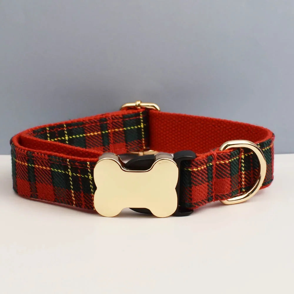 Custom Logo Plaid Dog Collar Personalized Cotton Padded Comfort