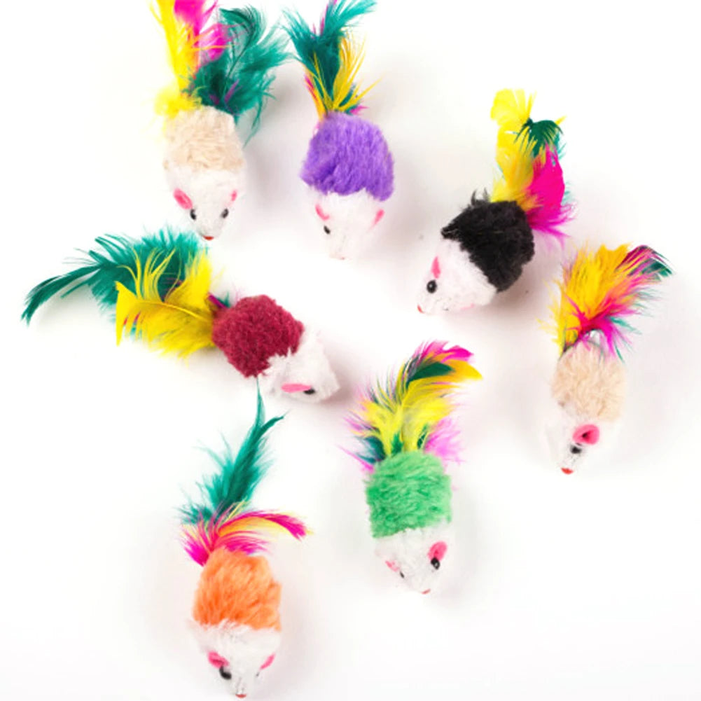 Plush Cat Toys Set 10 Pcs Feather Mice Rattle For Indoor Cats And Kittens