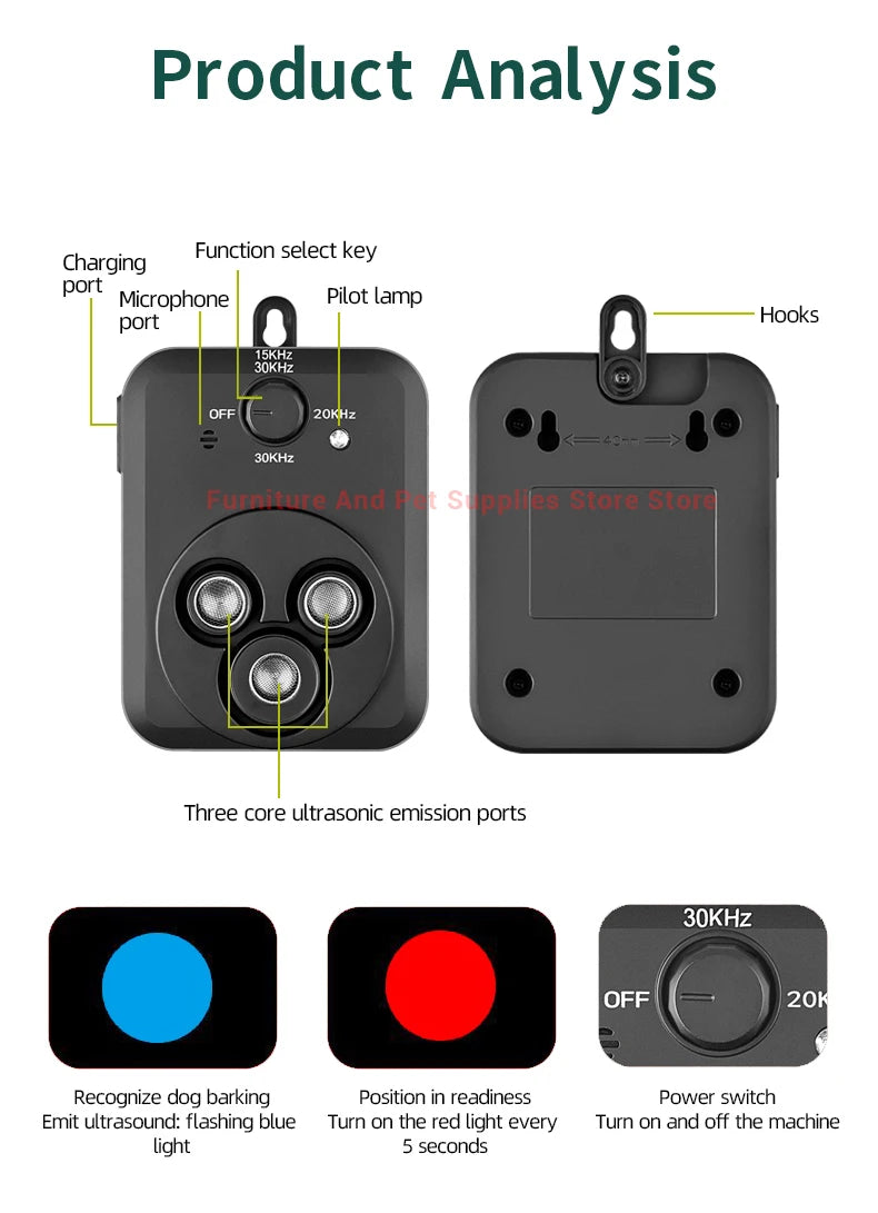 Ultrasonic Anti Barking Device With 3 Modes Auto Stop Barking For Dogs