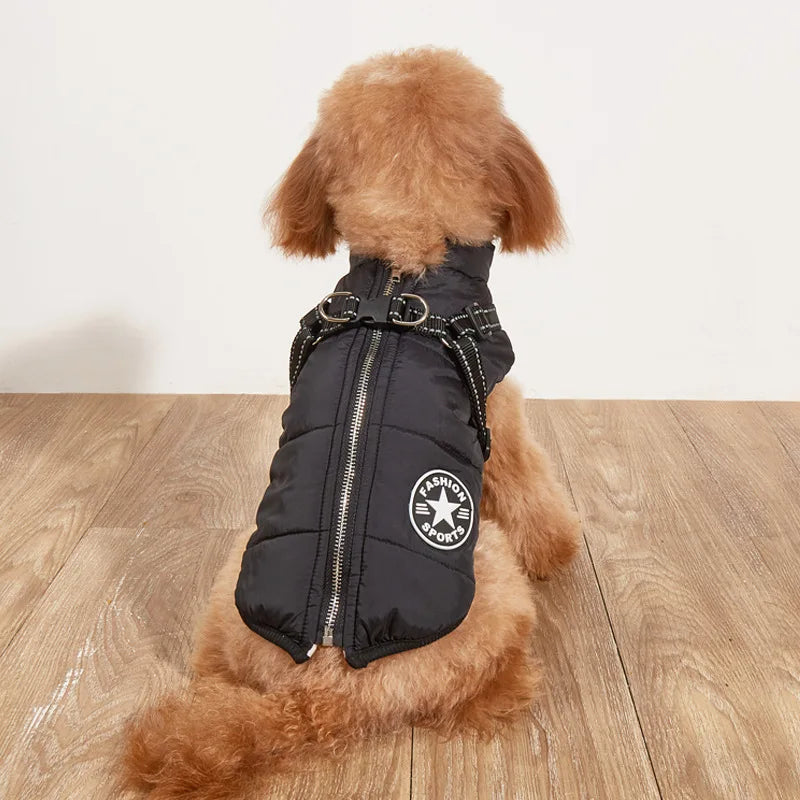 Winter Warm Dog Jacket With Harness Waterproof Coat For Small To Large Dogs Cats