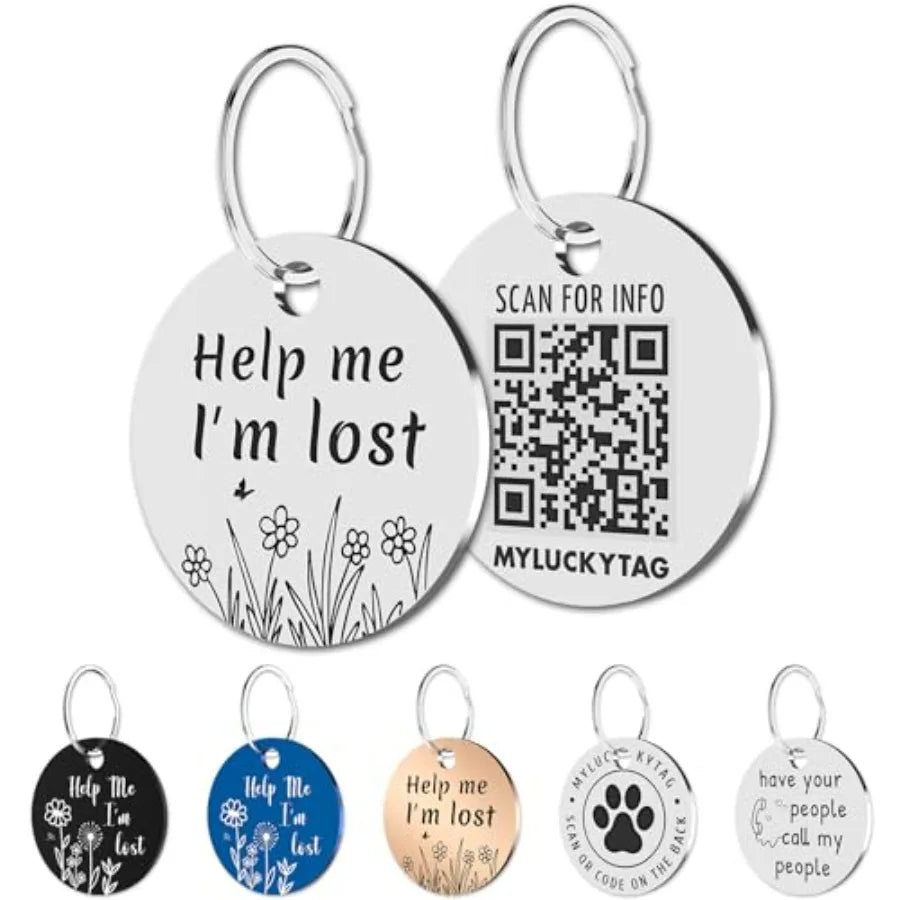 QR Code Stainless Steel Dog ID Tag With Engraved Profile And Email Alerts