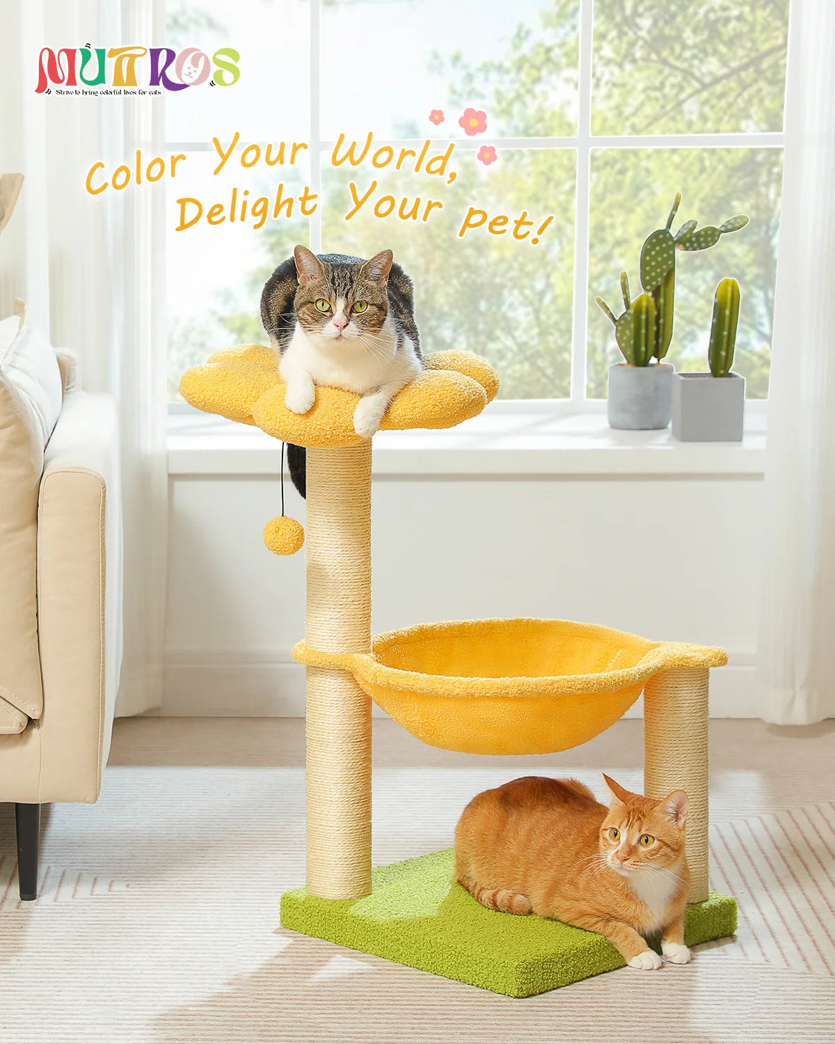 Flower Cat Tree With Large Hammock Perch And Sisal Scratching Post Indoor Tower
