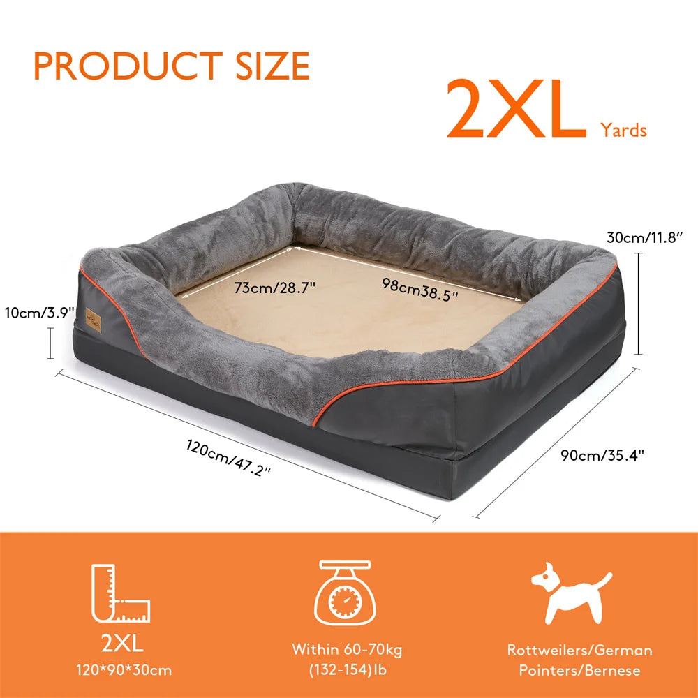 Jumbo Orthopedic Memory Foam Dog Bed With Waterproof Removable Cover