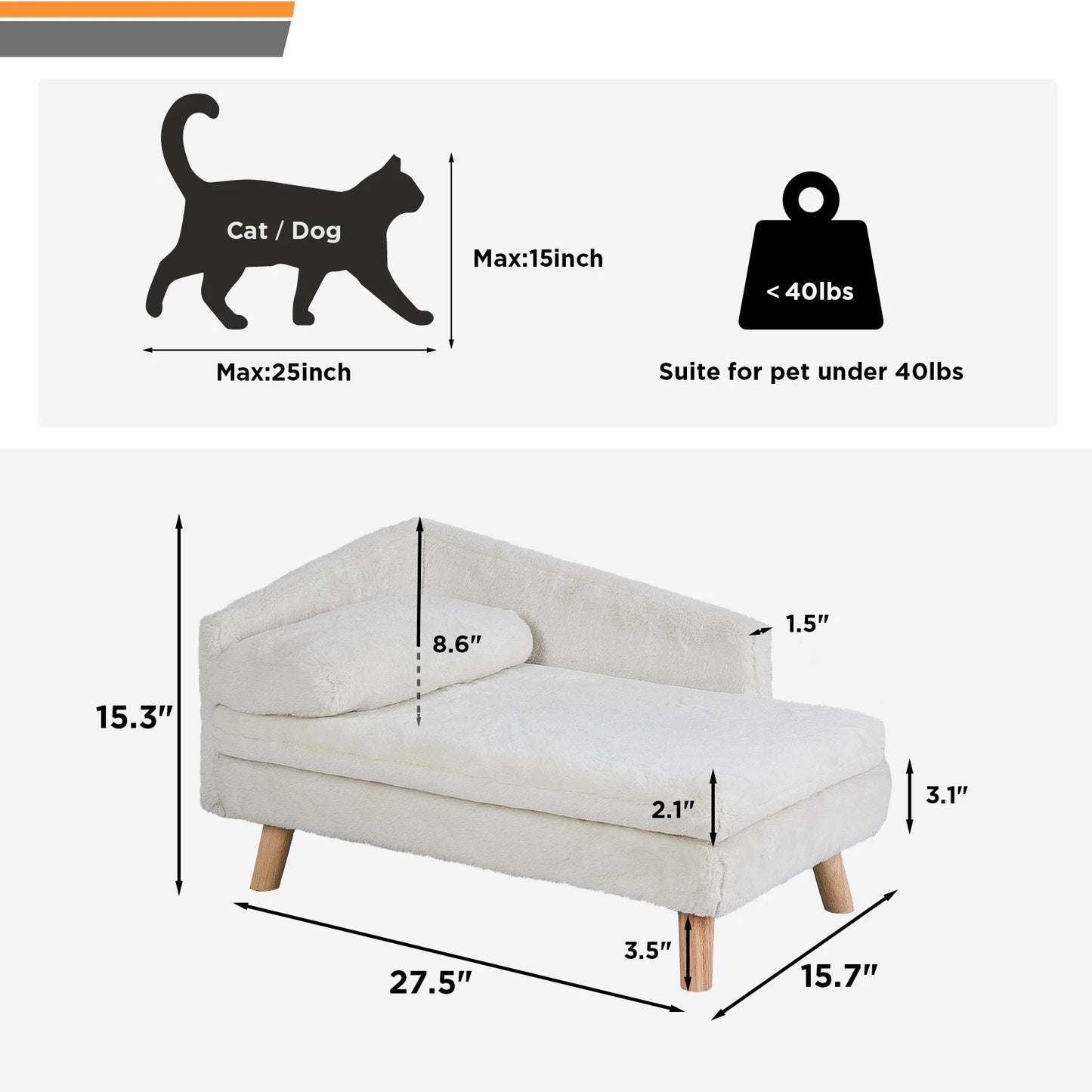 Elevated Nordic Pet Bed With Waterproof Pad And Wooden Legs For Small Dogs