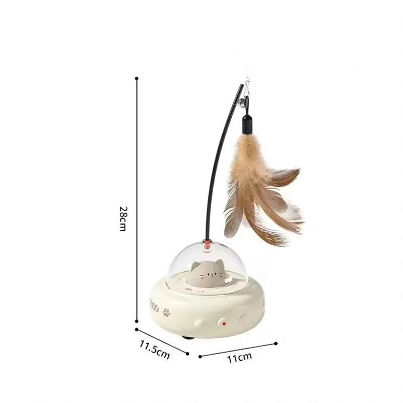 Electric UFO Cat Teaser Stick With Bell Replaceable Feather Interactive Cat Toy