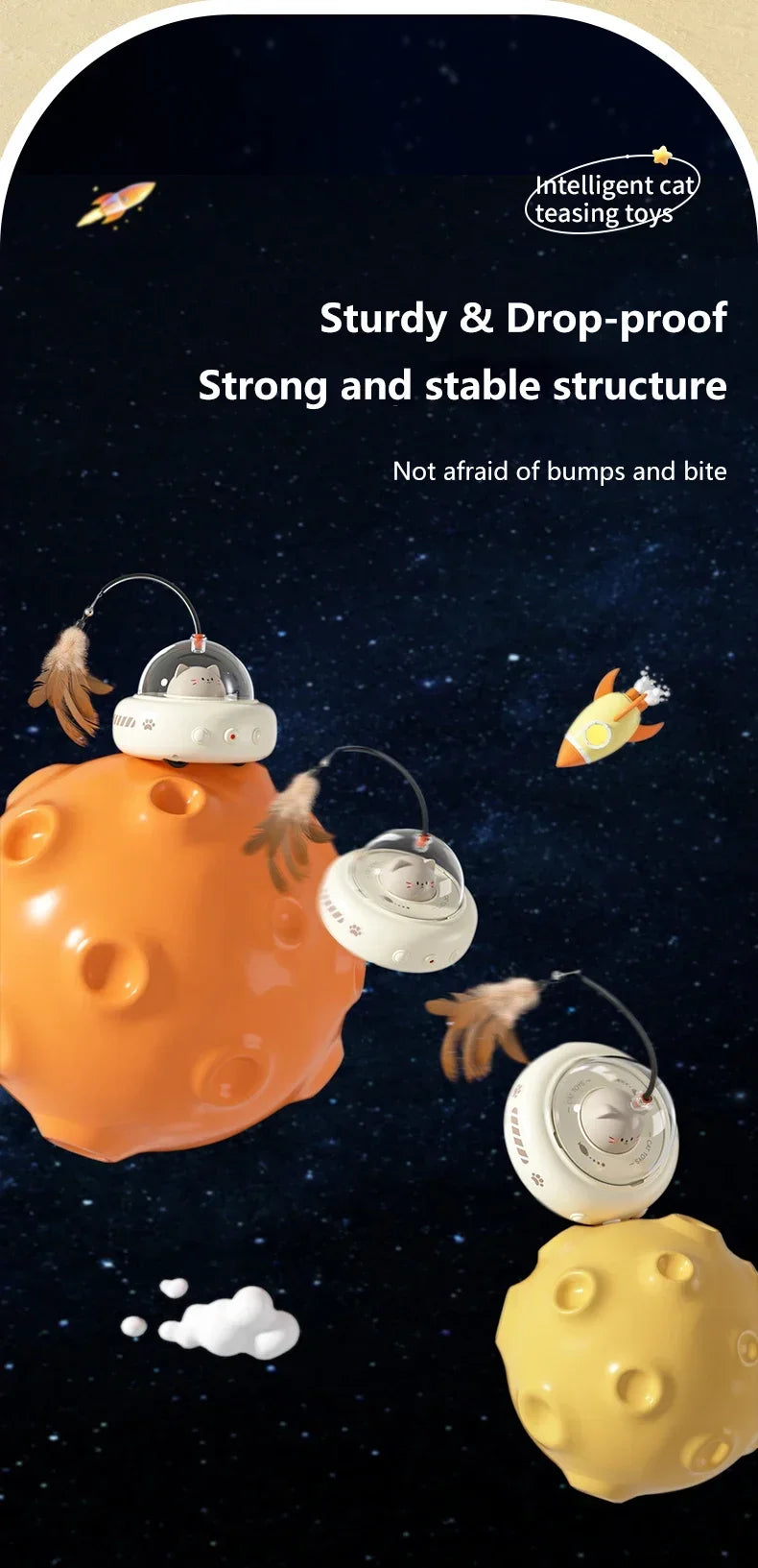 Electric UFO Cat Teaser Wand With Bell And Replaceable Feather