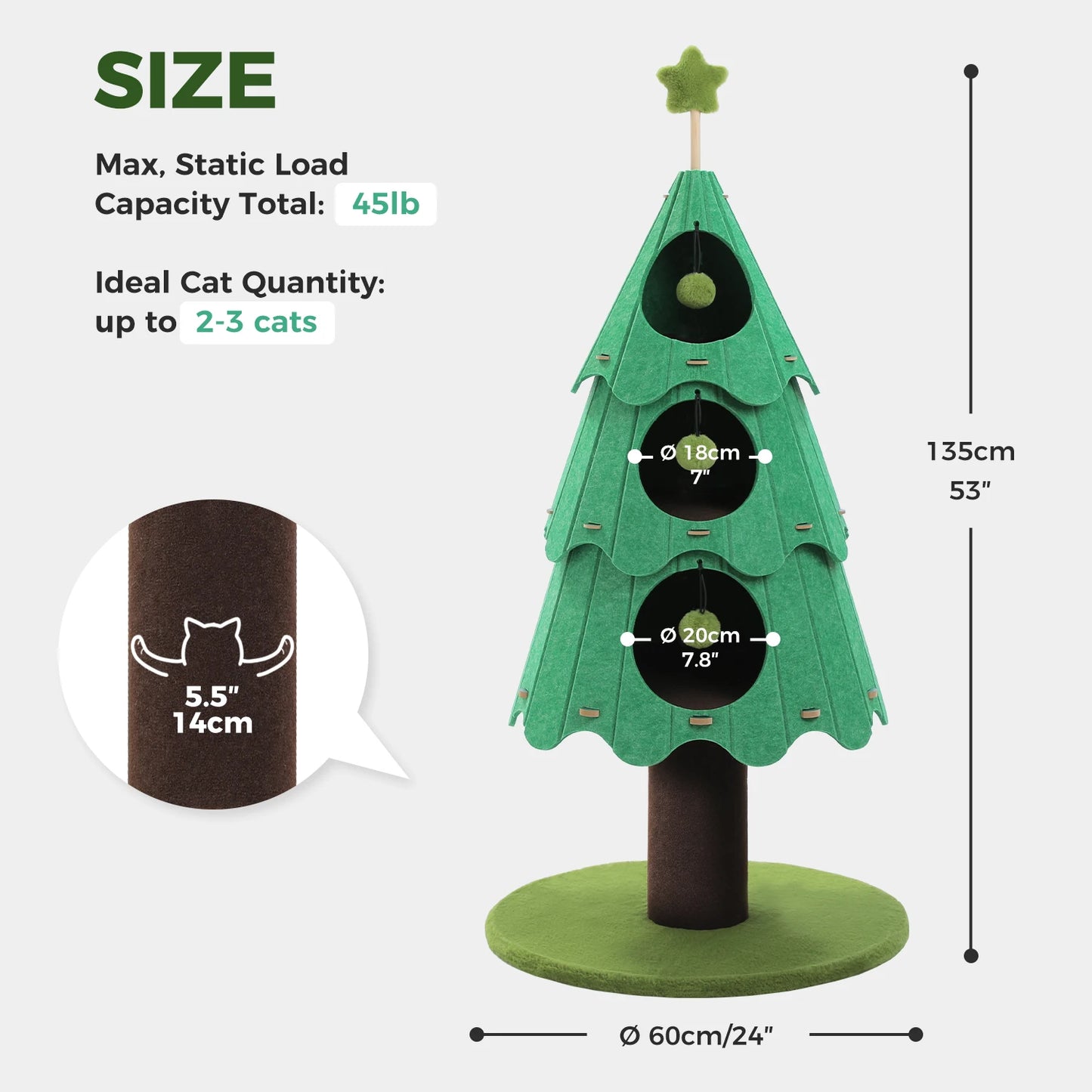 PAWZ Road Christmas Multi Level Cat Tree Tower With 3 Cozy Condos And Pompoms