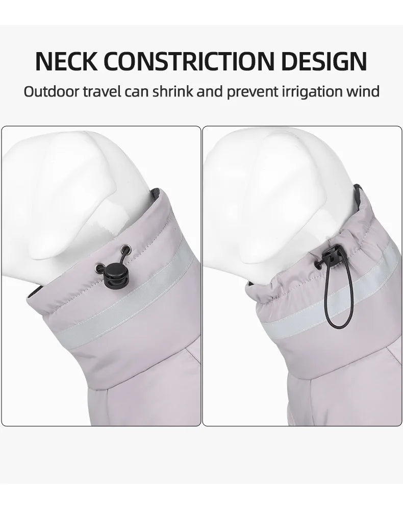 Warm Reflective Puffer Dog Coat For Large Dogs With Built In Harness Vest