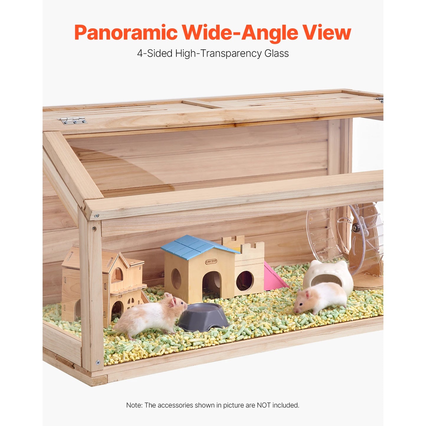 Wooden Hamster Cage With 270 Degree Viewing And Openable Top Ventilated Habitat